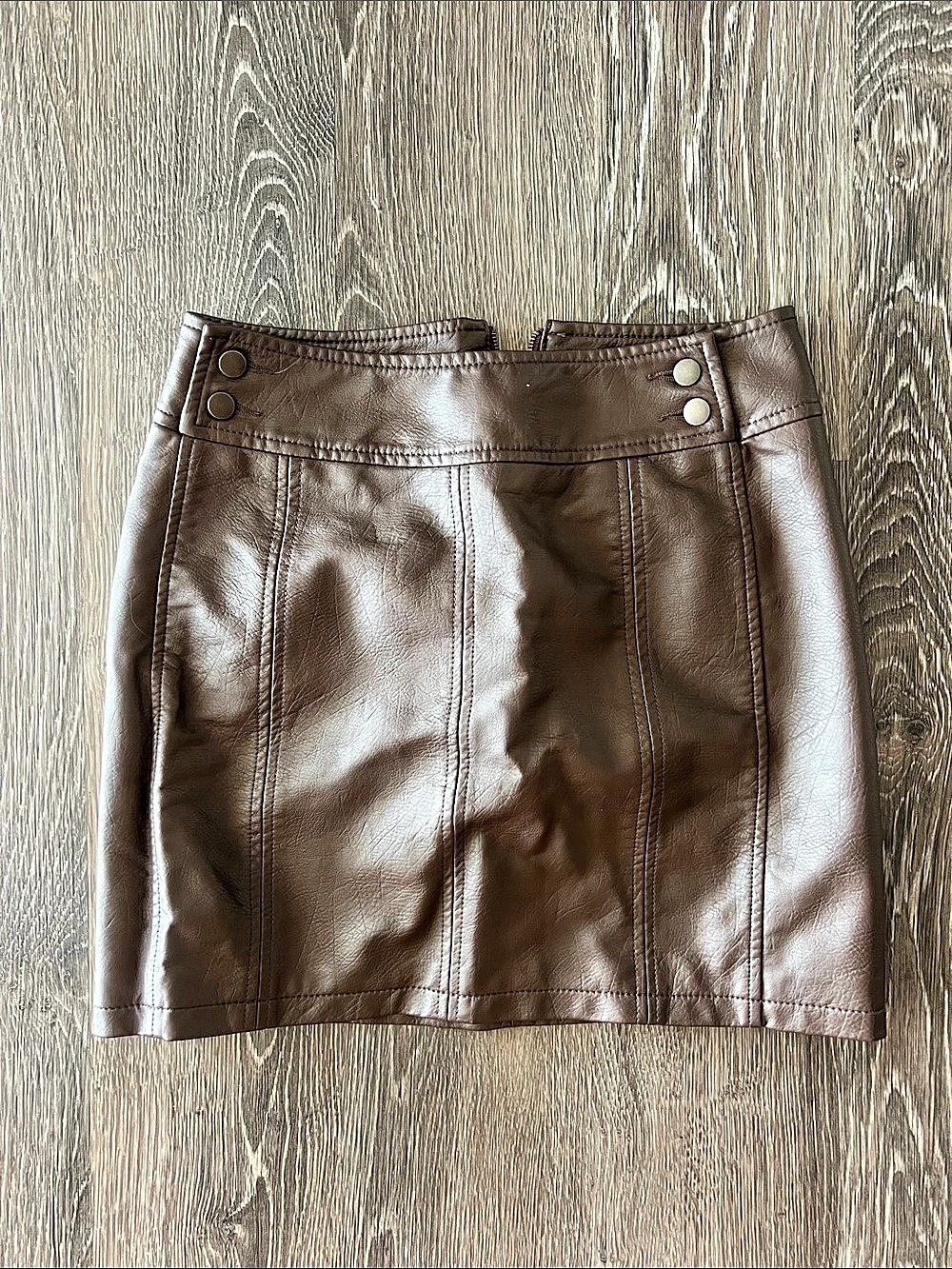 Free People Retro Bodycon Mini Skirt Faux Leather Mini Skirt Brown Medium